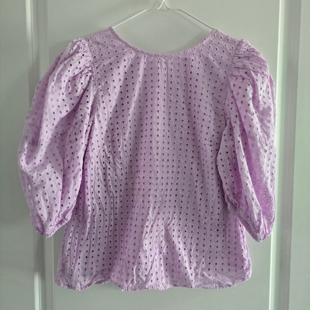 A New Day Lavender Puff Sleeve Top Blouse with Eyelet Design